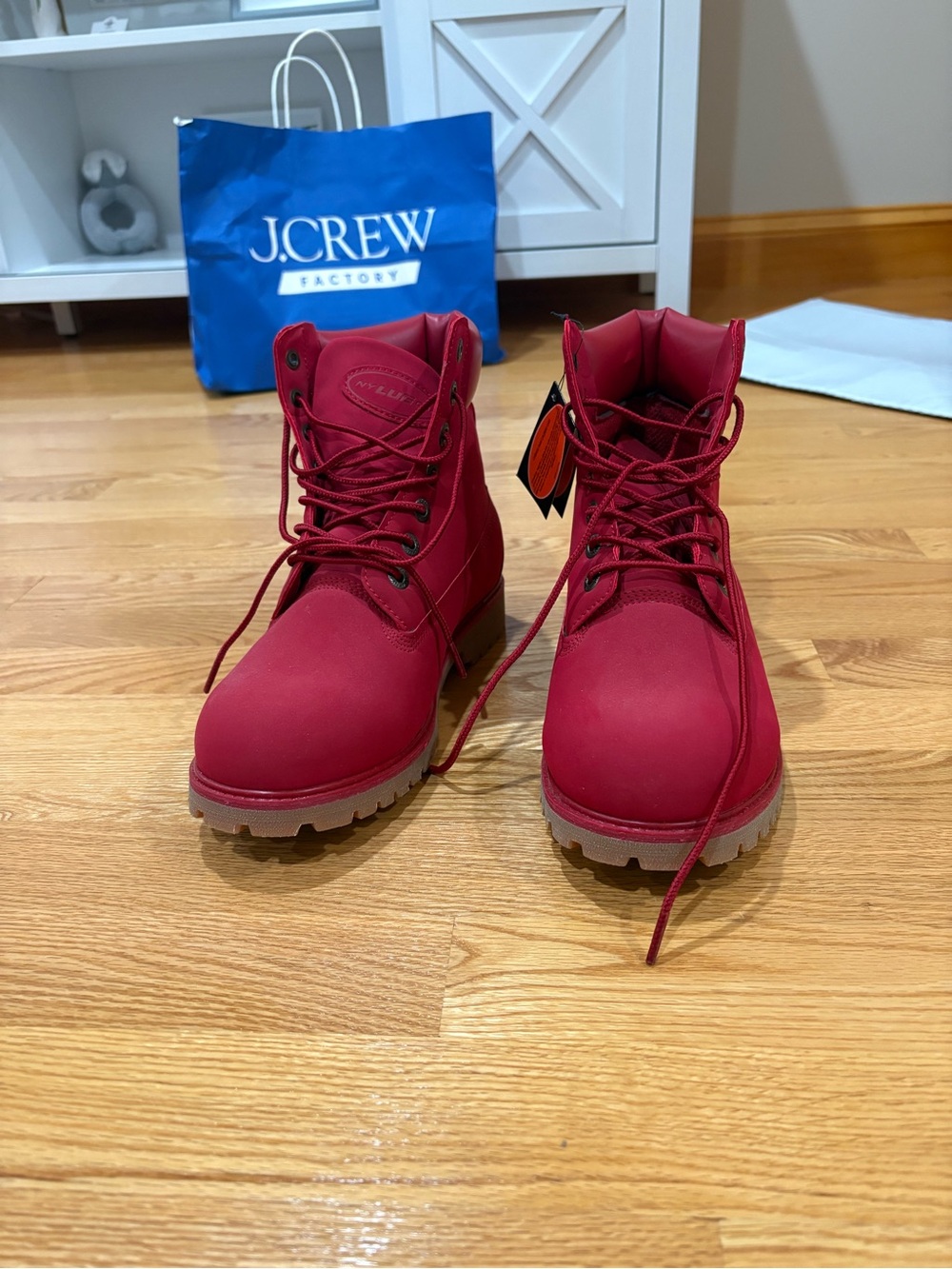 NWT Lugz Men's Red Lace-Up Work Boots with Tan Lug Sole